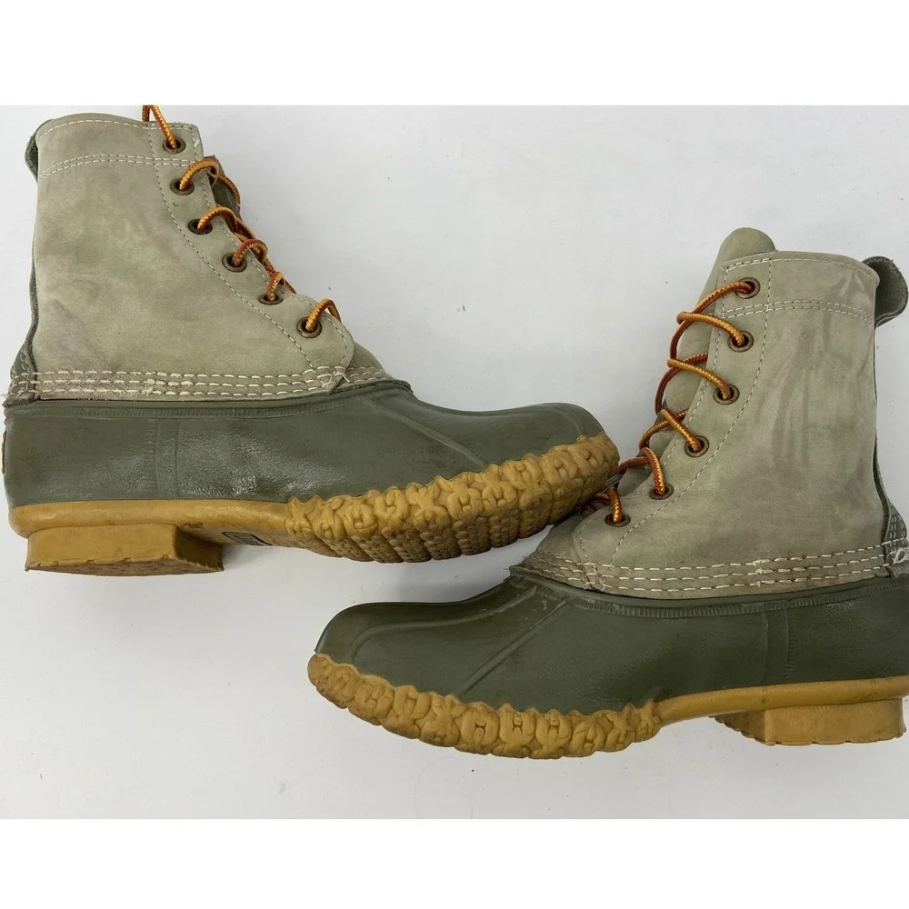LL Bean Boots Womens 7 Green Nubuck Duck Waterproof Maine Hiking Outdoor